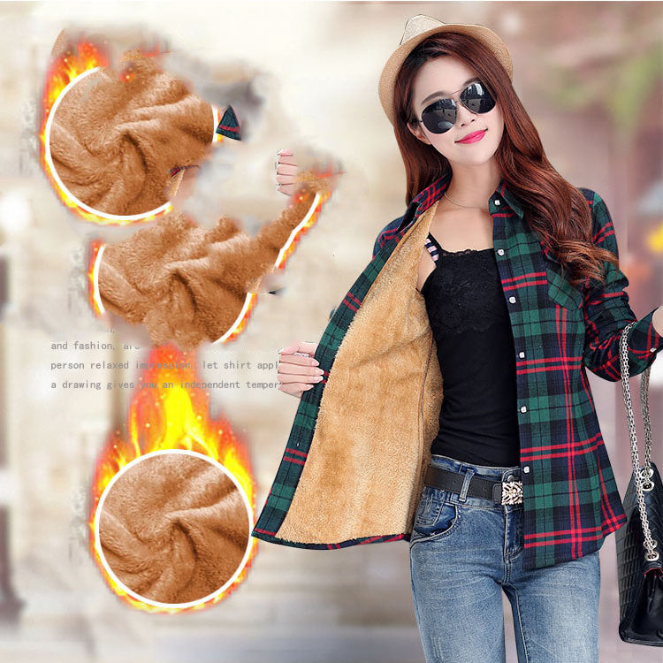 Shirt Plus Fleece Plaid Shirt Slim Jacket