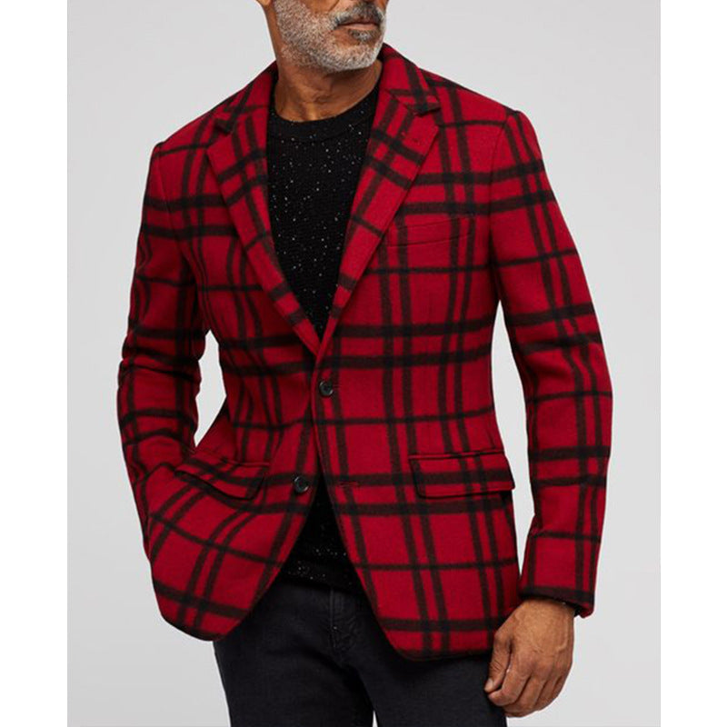 Men's Single Row Two Button Plaid Blazer