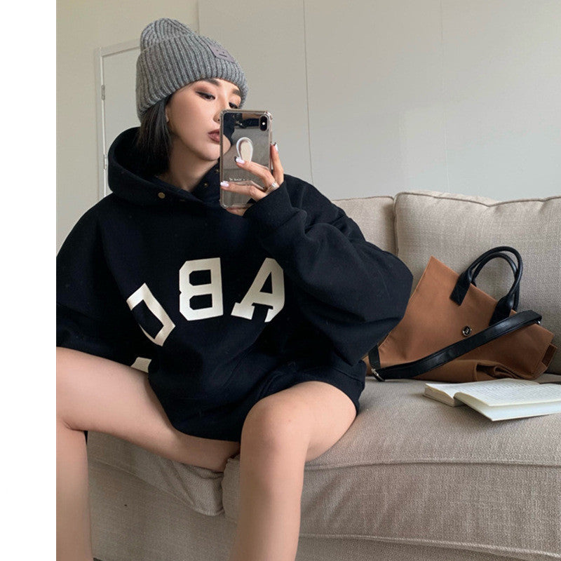 Casual Women's Loose Printed Hooded Sweatshirt