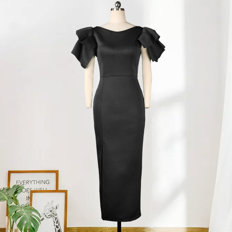 Women's Plus Size Slim-fit Green Evening Gown With Split Ends