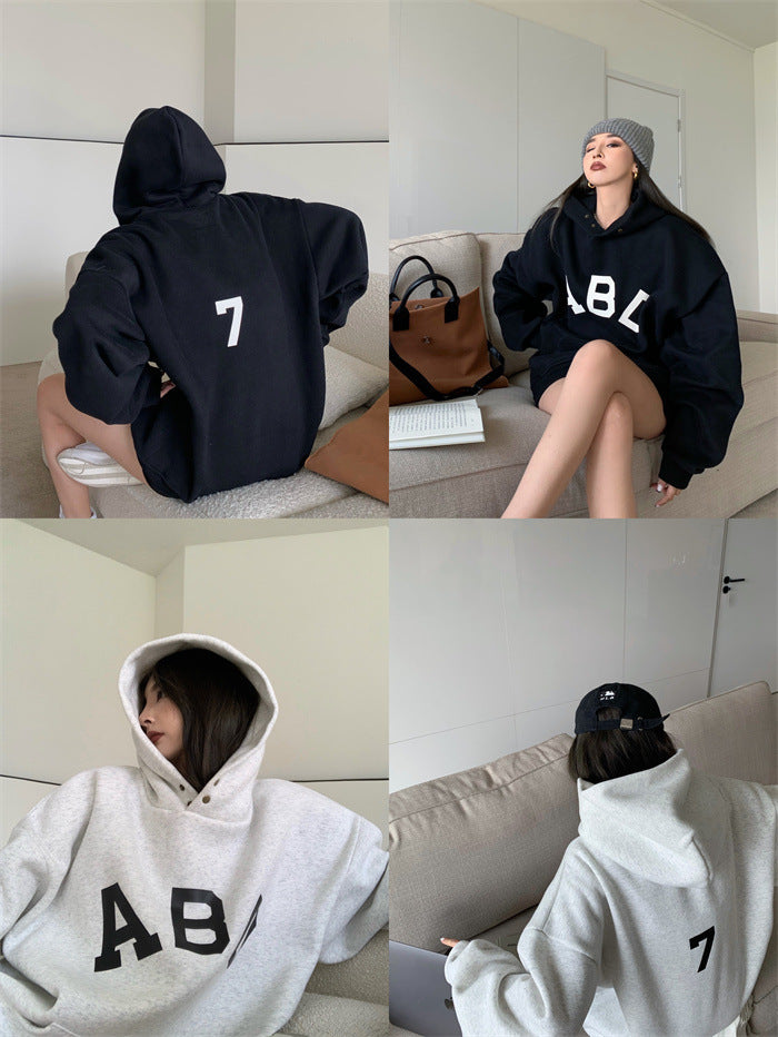 Casual Women's Loose Printed Hooded Sweatshirt