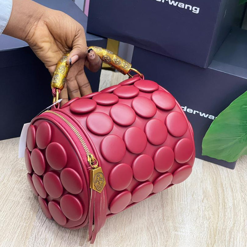 Alexander Wang Luxury Bubble Dome Bag | Premium Metallic Barrel Handbag with Gold Detailing (Available in Silver, Black, White & Red)