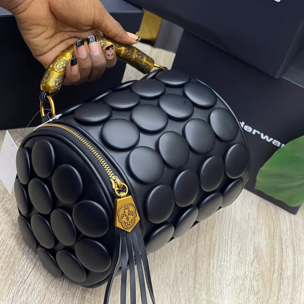 Alexander Wang Luxury Bubble Dome Bag | Premium Metallic Barrel Handbag with Gold Detailing (Available in Silver, Black, White & Red)