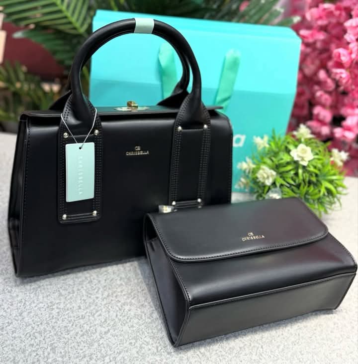 Chrisbella 2-in-1 Premium Handbag Set – Elegant Brown Tote & Nude Shoulder Bag