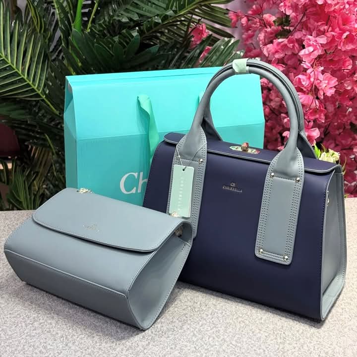 Chrisbella 2-in-1 Premium Handbag Set – Elegant Brown Tote & Nude Shoulder Bag