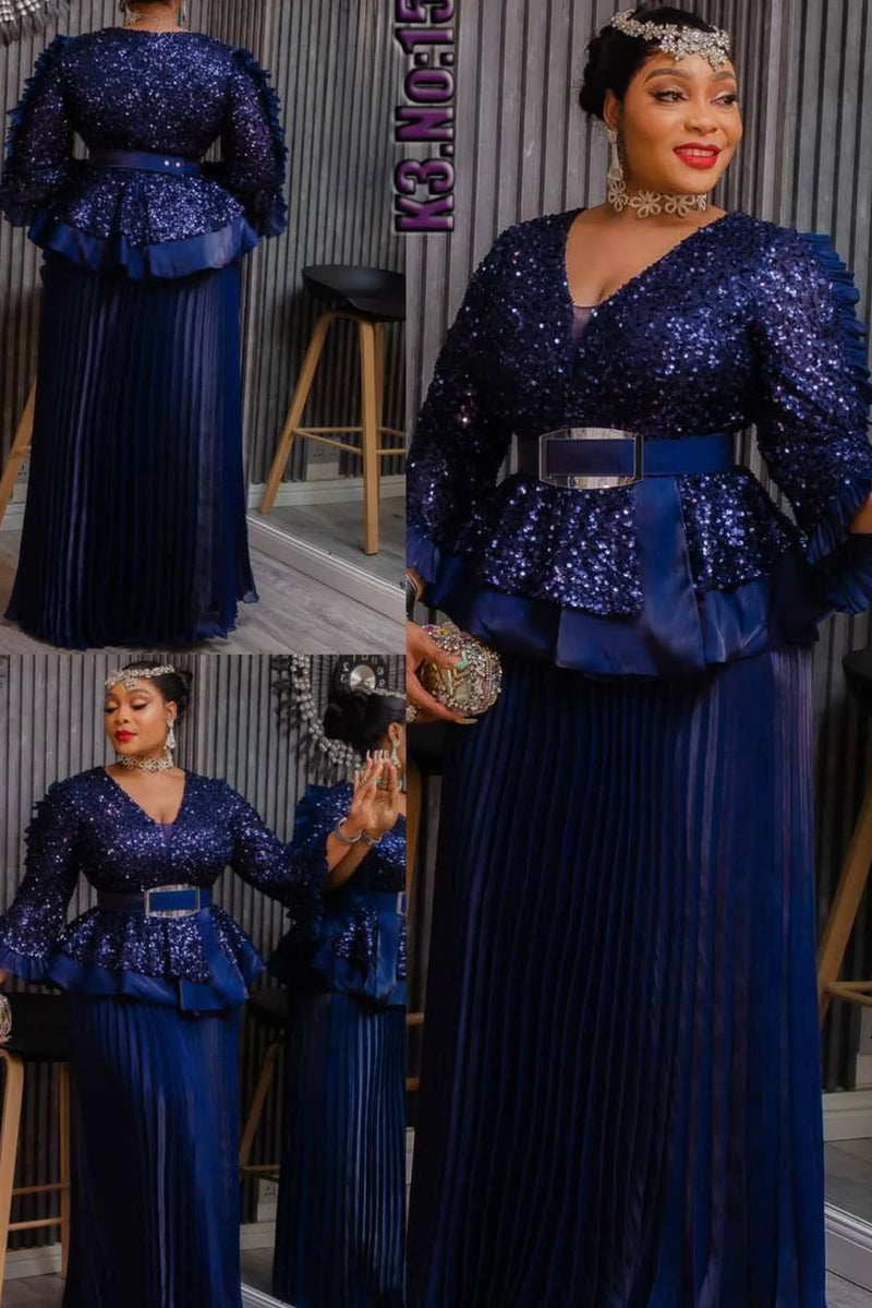 Luxury Sequined Pleated Maxi Gown for Women Premium Peach, Green, Blue Sequin Peplum Maxi Dress Elegant Party & Occasion Dress