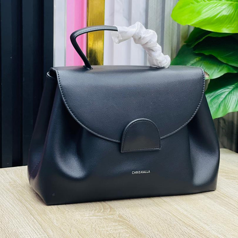 ChrisKalla Premium Taupe Structured Leather Handbag | Elegant Minimalist Tote for Everyday & Office Use