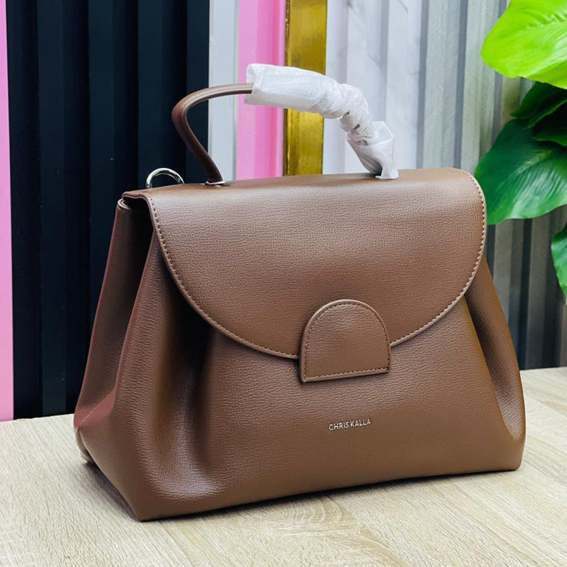 ChrisKalla Premium Taupe Structured Leather Handbag | Elegant Minimalist Tote for Everyday & Office Use