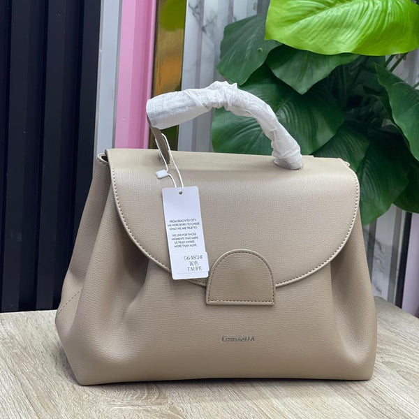 ChrisKalla Premium Taupe Structured Leather Handbag | Elegant Minimalist Tote for Everyday & Office Use