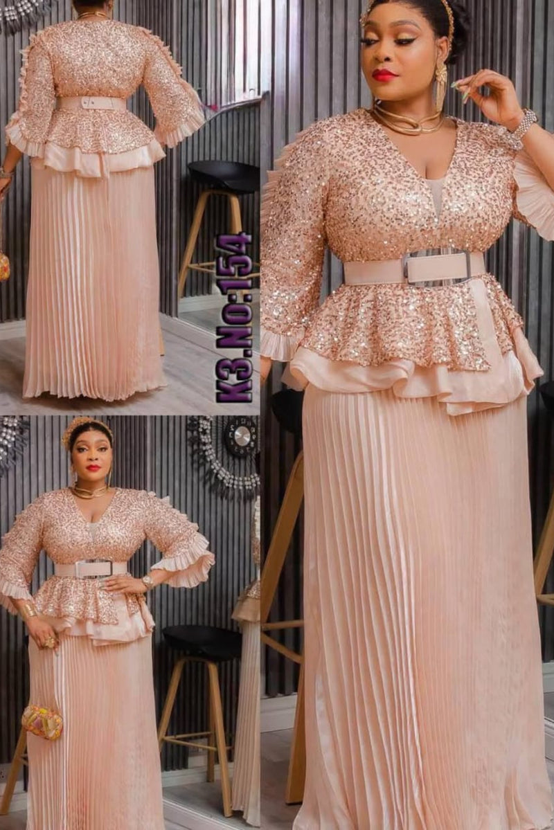 Luxury Sequined Pleated Maxi Gown for Women Premium Peach, Green, Blue Sequin Peplum Maxi Dress Elegant Party & Occasion Dress