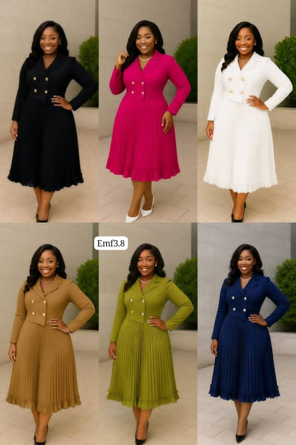 Luxury Pleated Double-Breasted Midi Gown Elegant Women’s Fashion Dress