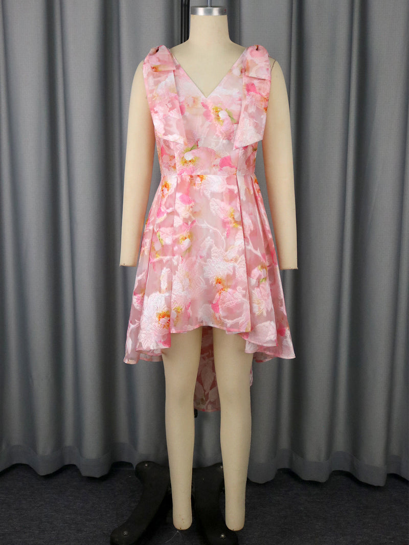 V-neck Skirt A- Hem Dovetail Evening Gown