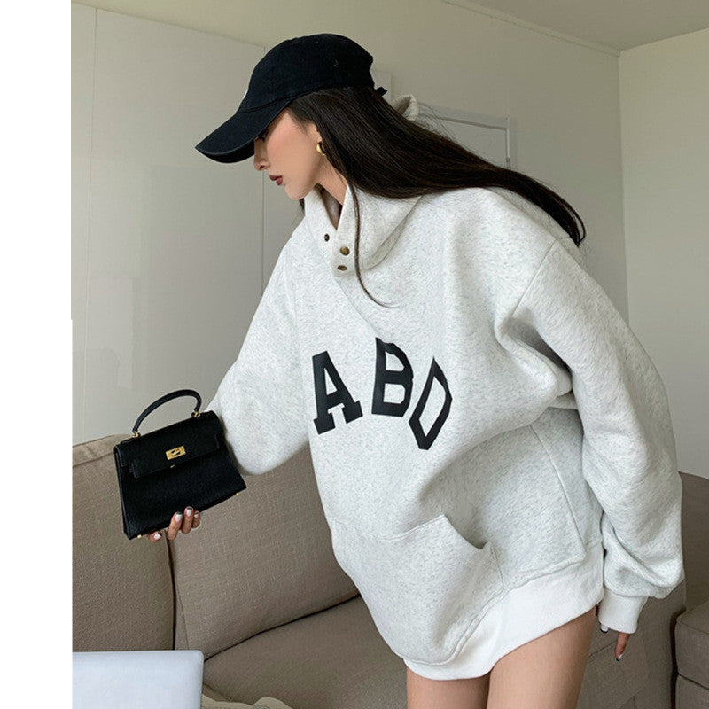 Casual Women's Loose Printed Hooded Sweatshirt
