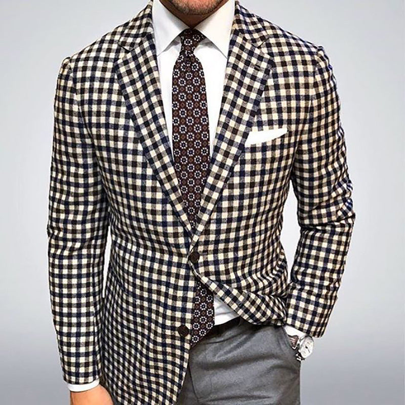 Popular Suit Jacket Plaid Casual Men's Top