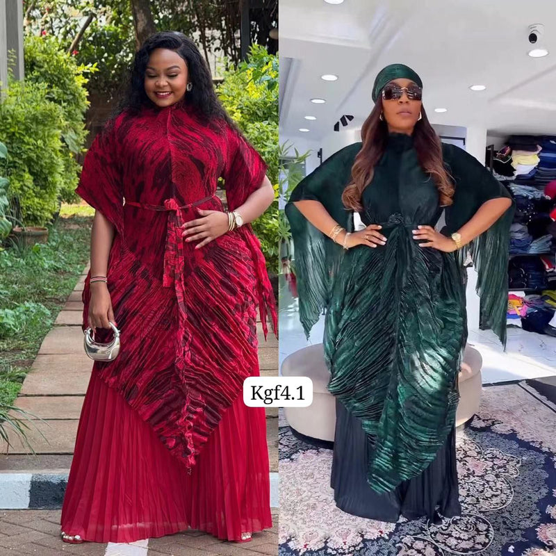 Premium Crushed Velvet Kaftan Gown With Pleated Bottom Free Size